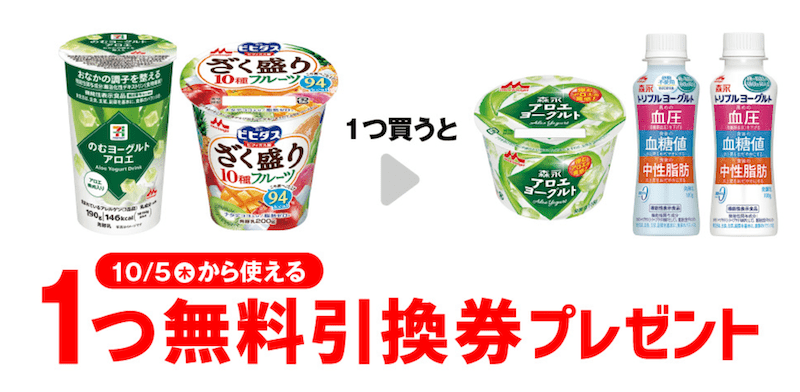 「森永 アロエ ヨーグルト」「森永 トリプルヨーグルト ドリンク砂糖不使用」「森永 トリプルヨーグルト ドリンク」の無料クーポンがもらえる